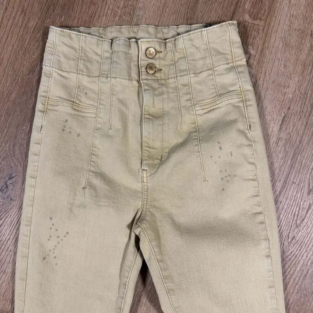 Free People We The Free High Rise Flare Jeans Olive Mineral Wash Size 28